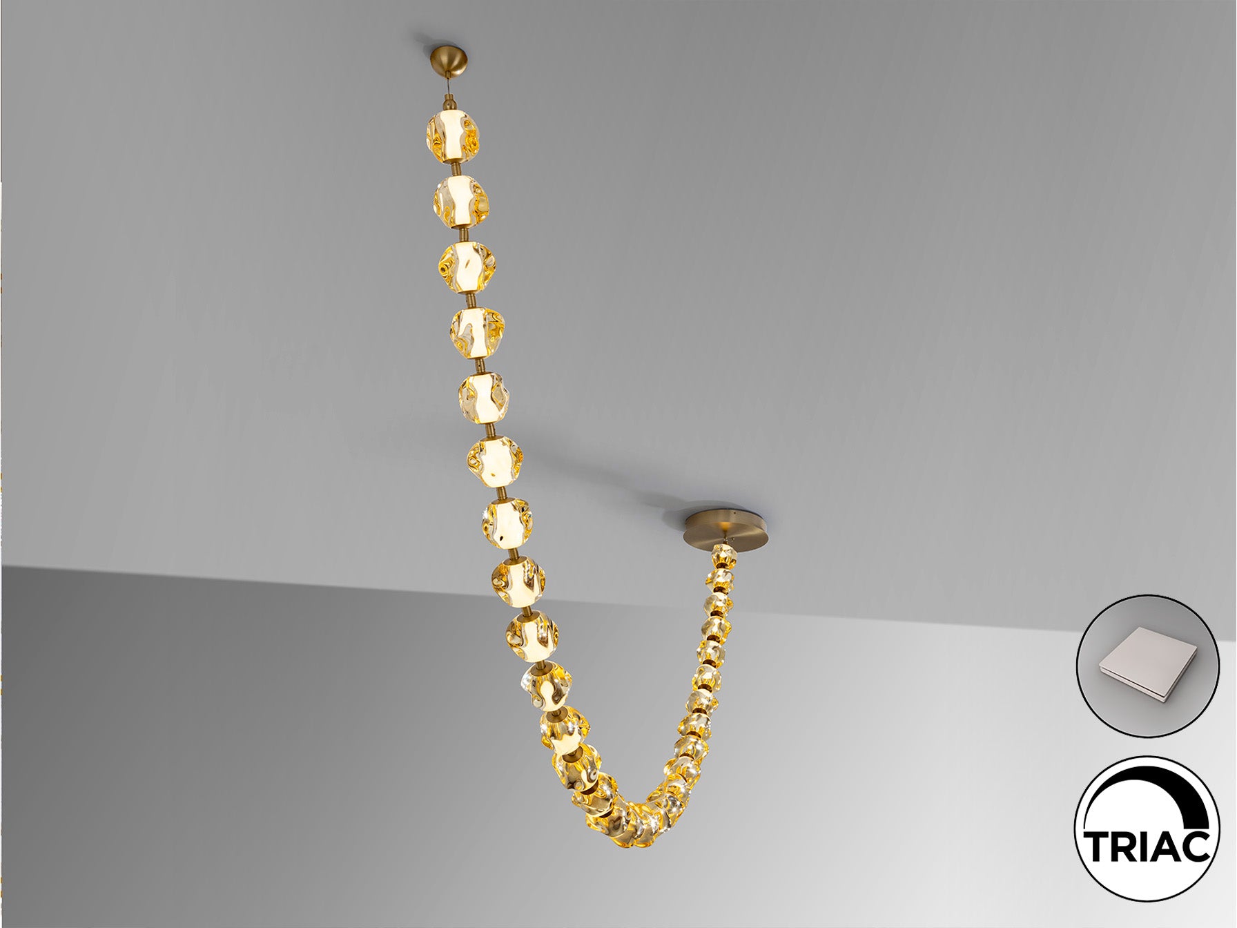 Lámpara Zaria II LED Bronce/Ámbar Schuller 448956 - Detalles de la lámpara de metal y acrílico con 29 tulipas ámbar. Iluminación LED 105W, 8210lm, 3000K.  Incluye driver TRIAC y sistema de regulación.
