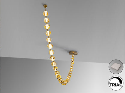 Lámpara Zaria II LED Bronce/Ámbar Schuller 448956 - Detalles de la lámpara de metal y acrílico con 29 tulipas ámbar. Iluminación LED 105W, 8210lm, 3000K.  Incluye driver TRIAC y sistema de regulación.
