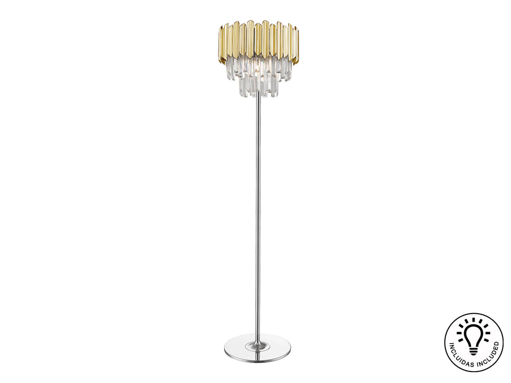 Lámpara Pie Moderna Schuller Tiara - Cromado Dorado | luzguru.com