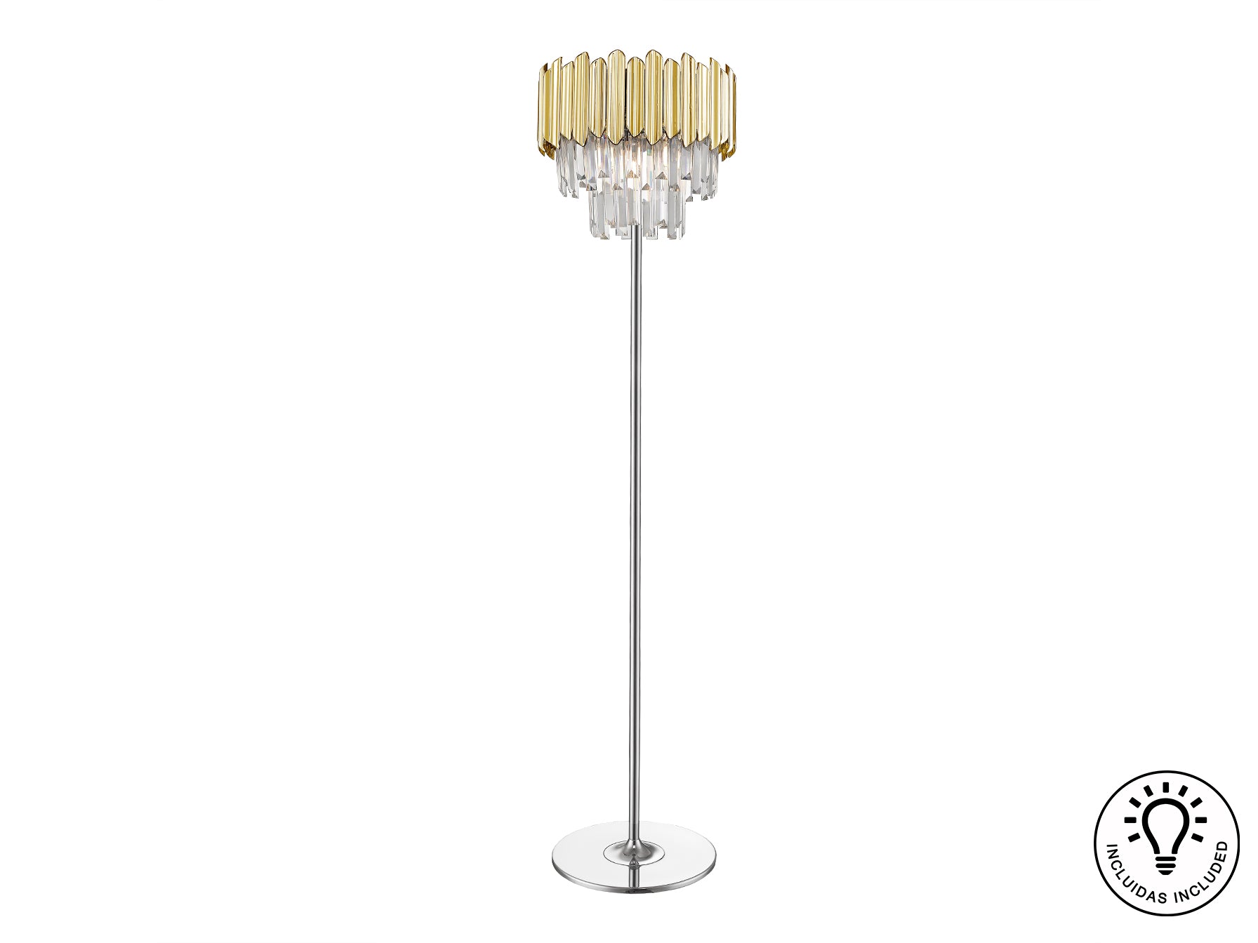 Lámpara Pie Moderna Schuller Tiara - Cromado Dorado | luzguru.com
