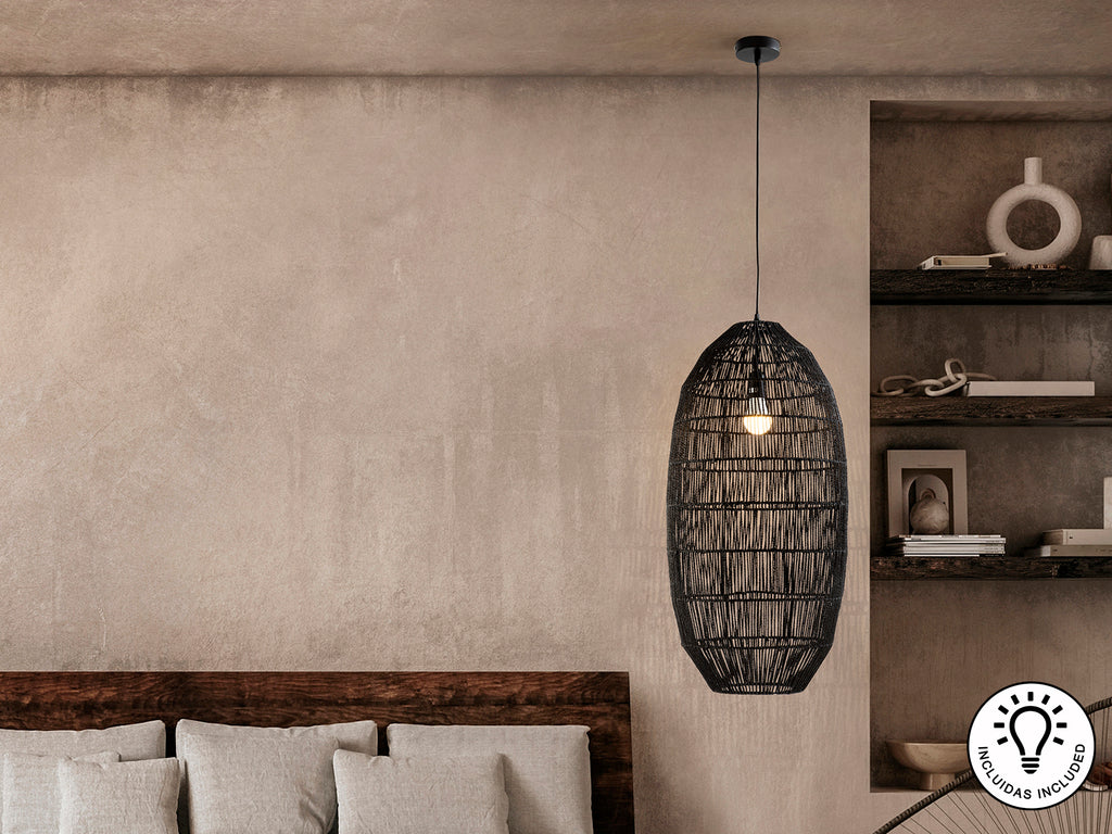 Lámpara de Papel Trenzado Negra - Schuller Tizne | luzguru.com