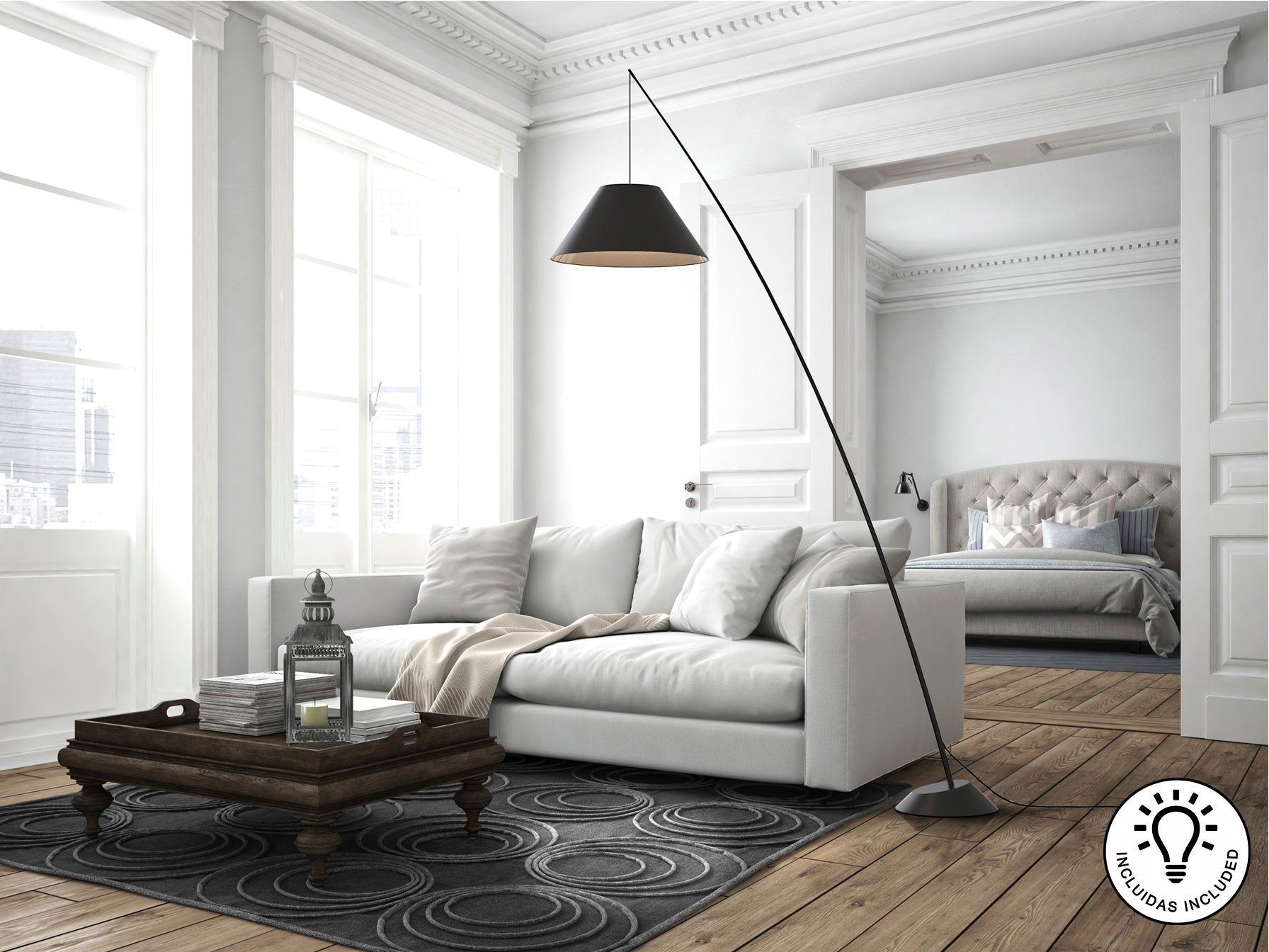 Lámpara de Pie Moderna Negra - Schuller Junco | luzguru.com