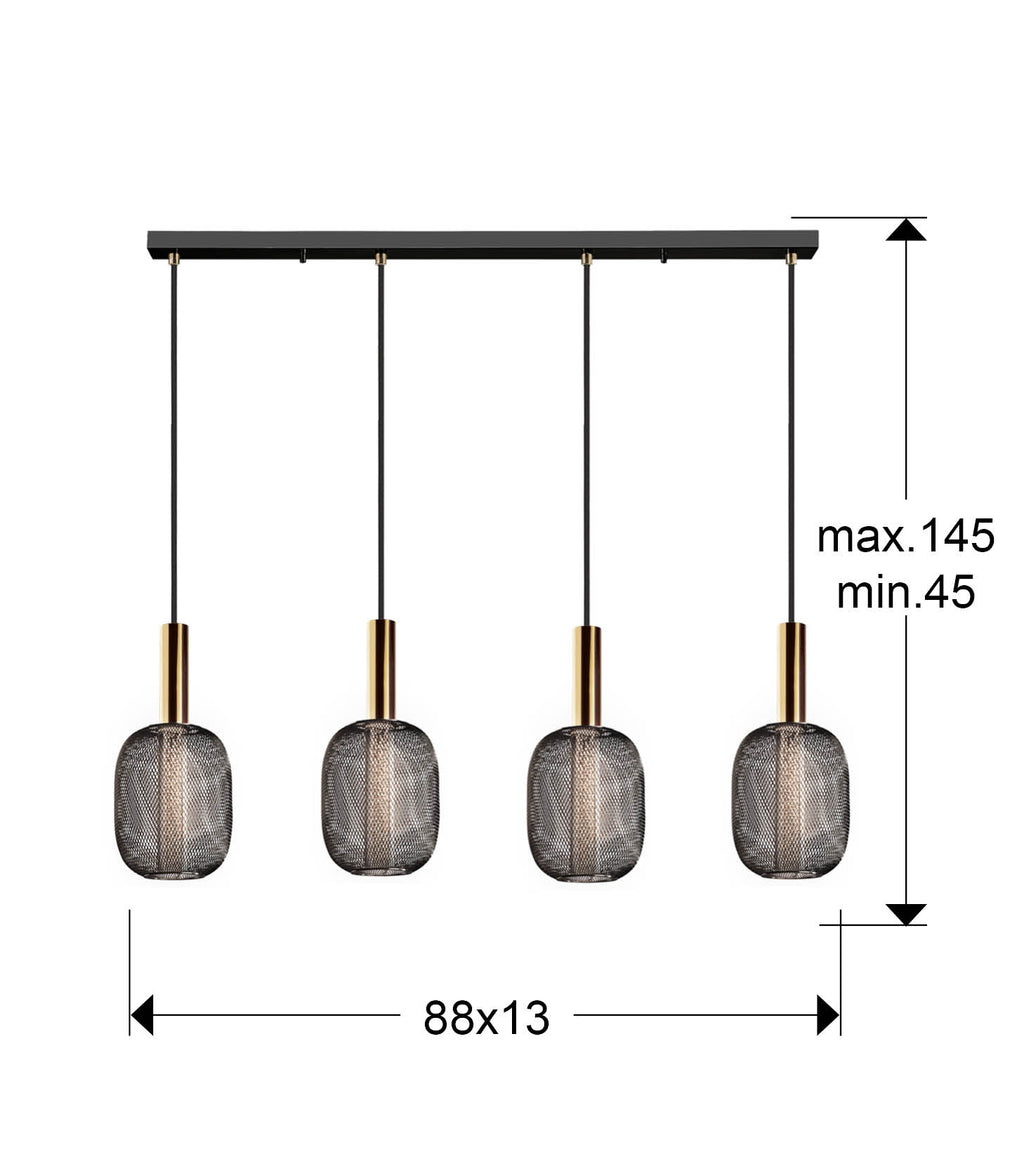 Medidas Lámpara Schuller MICRON 4 Luces Oro/Negro (Ref. 413794): 88x30x13 cm.  luzguru.com
