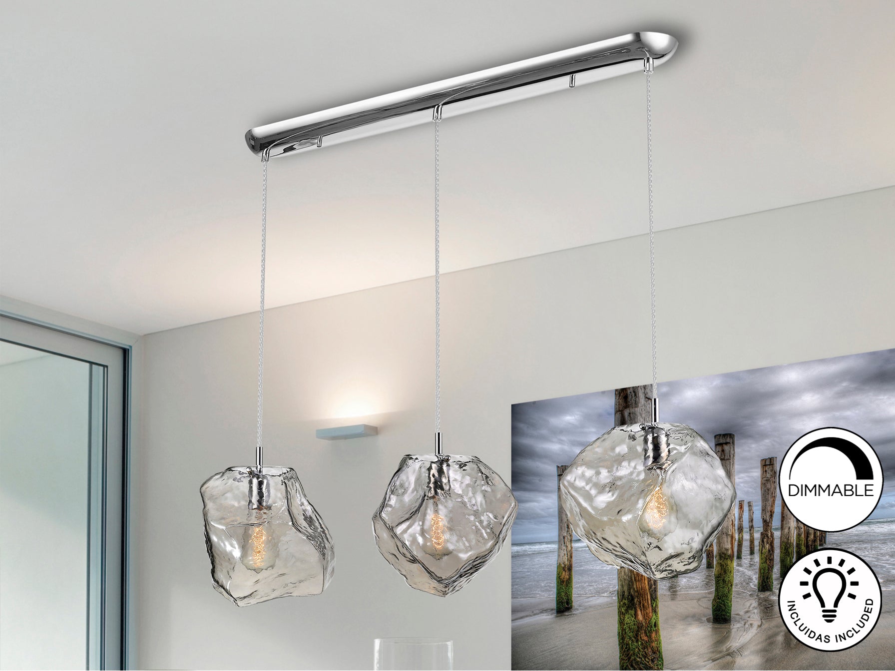 Lámpara de Techo 3 Luces Cromada Schuller Petra - luzguru.com