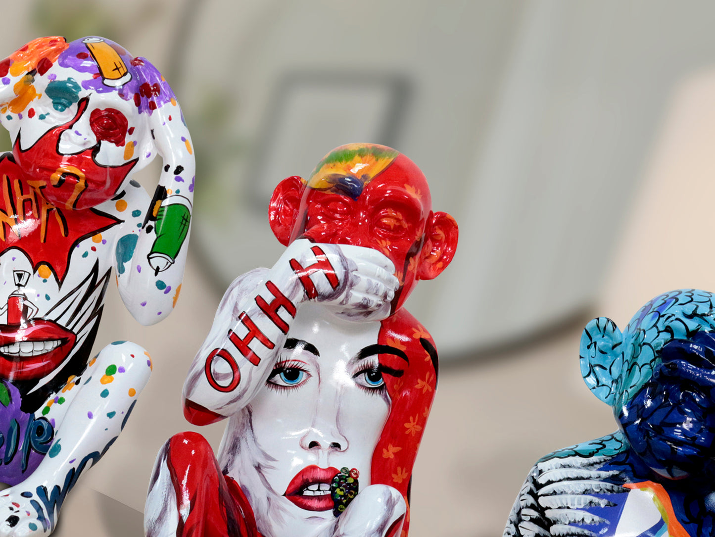 Set 3 Figuras Decorativas Monos Sabios - Schuller | luzguru.com