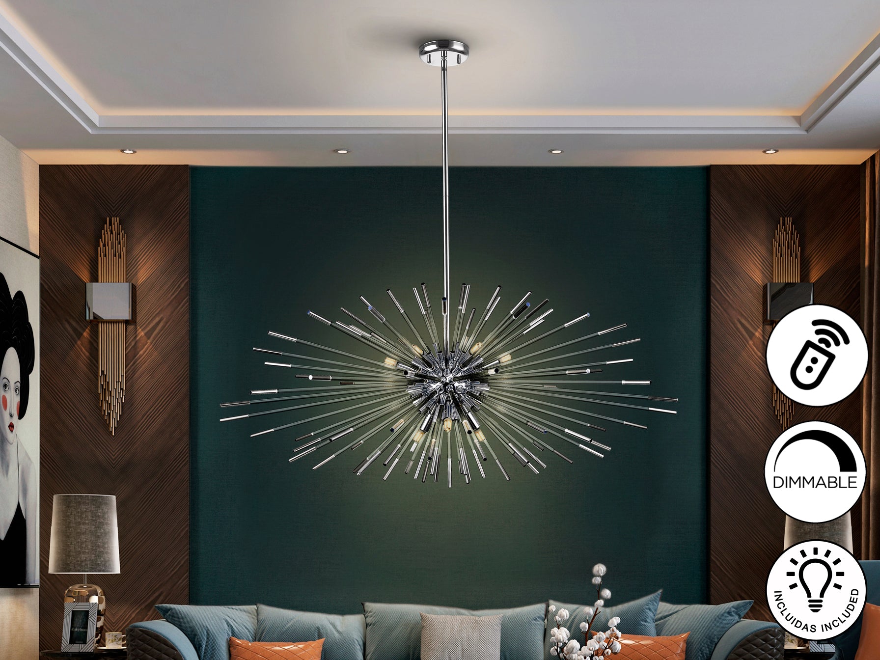 Lámpara Moderna Cromada Schuller - Evasión 9 Luces | luzguru.com