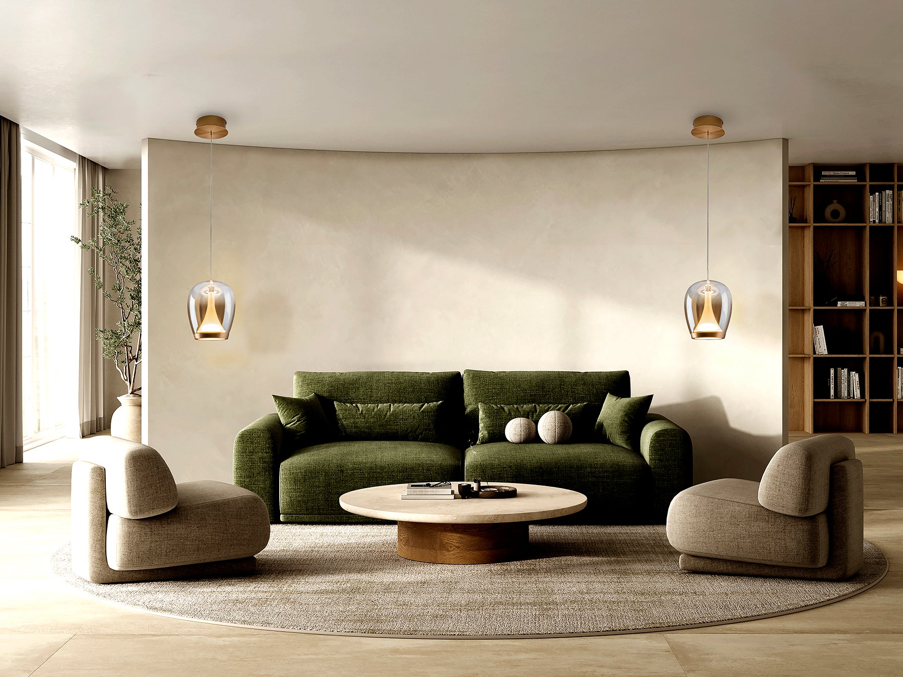 Lámpara Suspiro dorada Schuller 724425 - Detalle de la tulipa de cristal soplado ámbar degradado y aluminio anodizado. Iluminación elegante y moderna.
