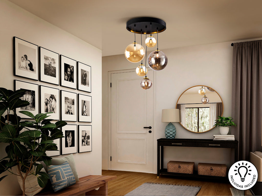 Lámpara Moderna 5 Luces Negro y Latón - Schuller Dark | luzguru.com