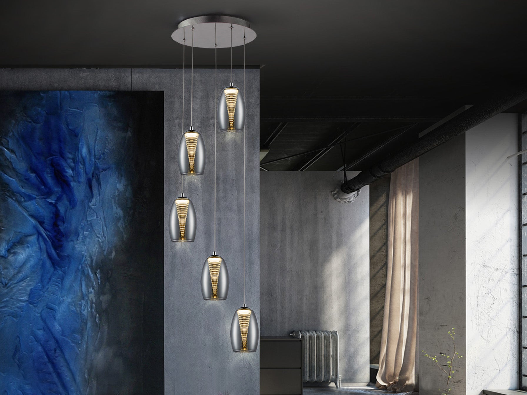 Lámpara Moderna 5 Luces Cromo - Schuller Nebula | luzguru.com