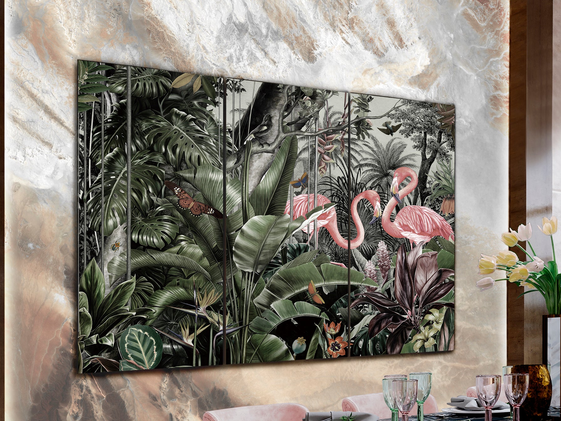 Tríptico Flamencos Fotografía Impresa 180x120cm - Schuller | luzguru.com