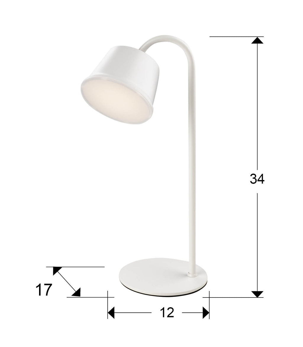 Medidas Lámpara Sobremesa LED Cuco Blanco Schuller 498276: 12x34x17 cm.
