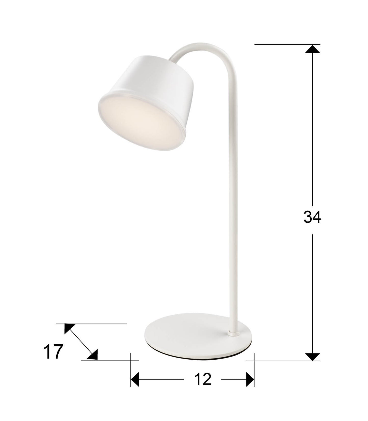 Medidas Lámpara Sobremesa LED Cuco Blanco Schuller 498276: 12x34x17 cm.
