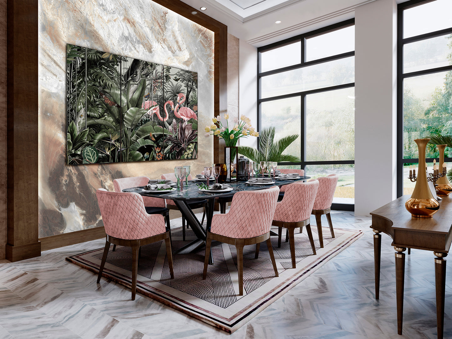 Tríptico Flamencos Fotografía Impresa 180x120cm - Schuller | luzguru.com