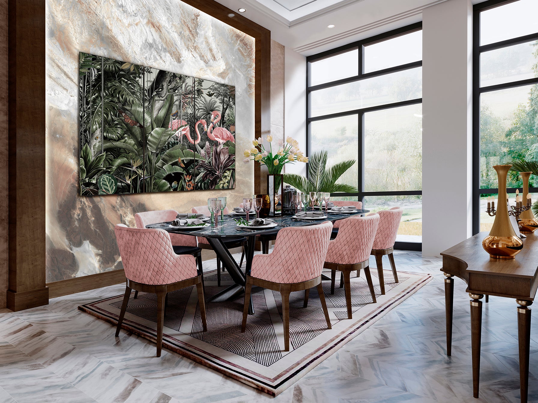 Tríptico Flamencos Fotografía Impresa 180x120cm - Schuller | luzguru.com