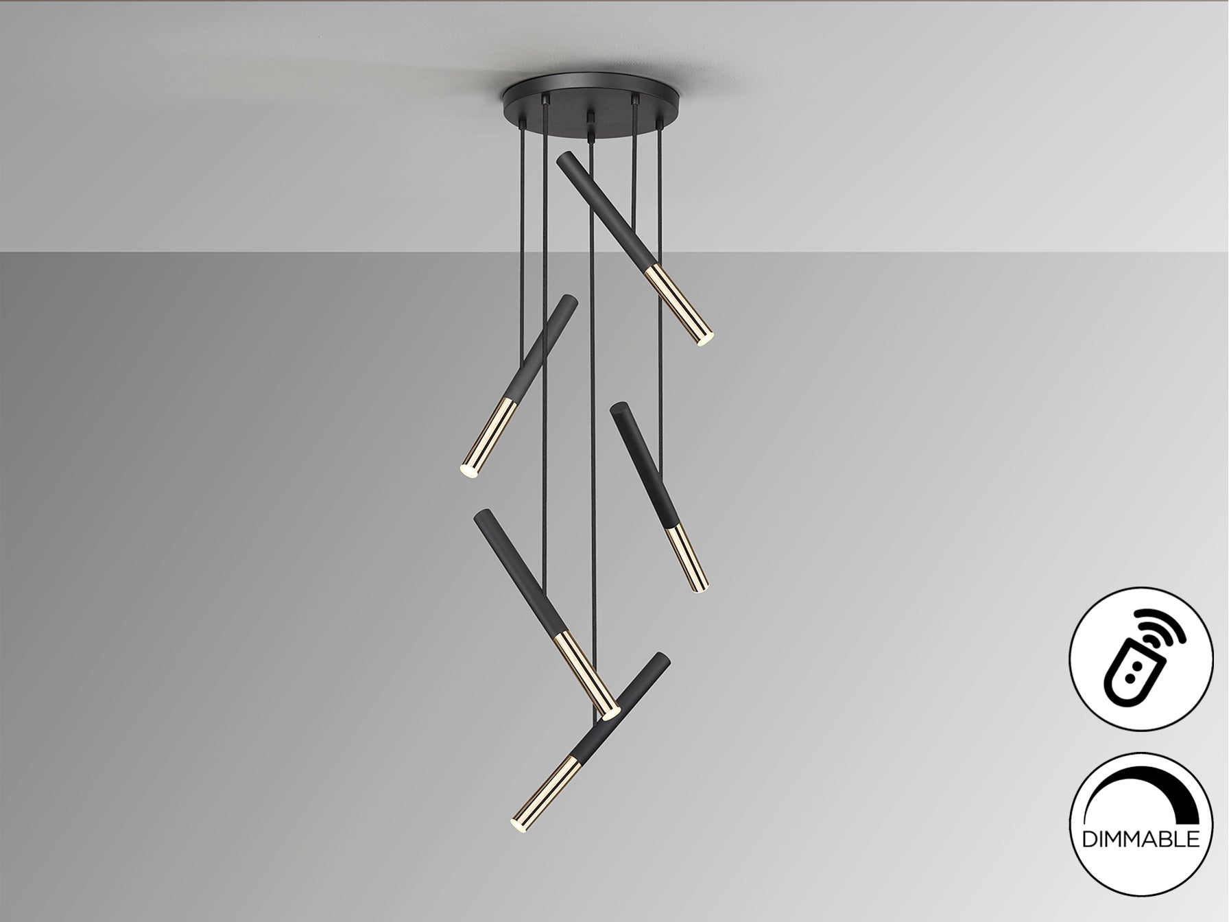 Lámpara Moderna 5 Luces Negro y Oro - Schuller Edna - luzguru.com