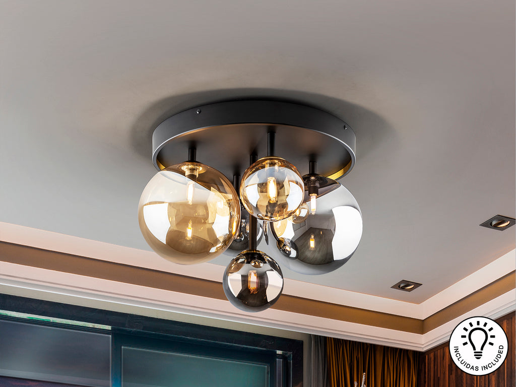 Plafón Negro y Latón Schuller - Diseño Moderno | luzguru.com