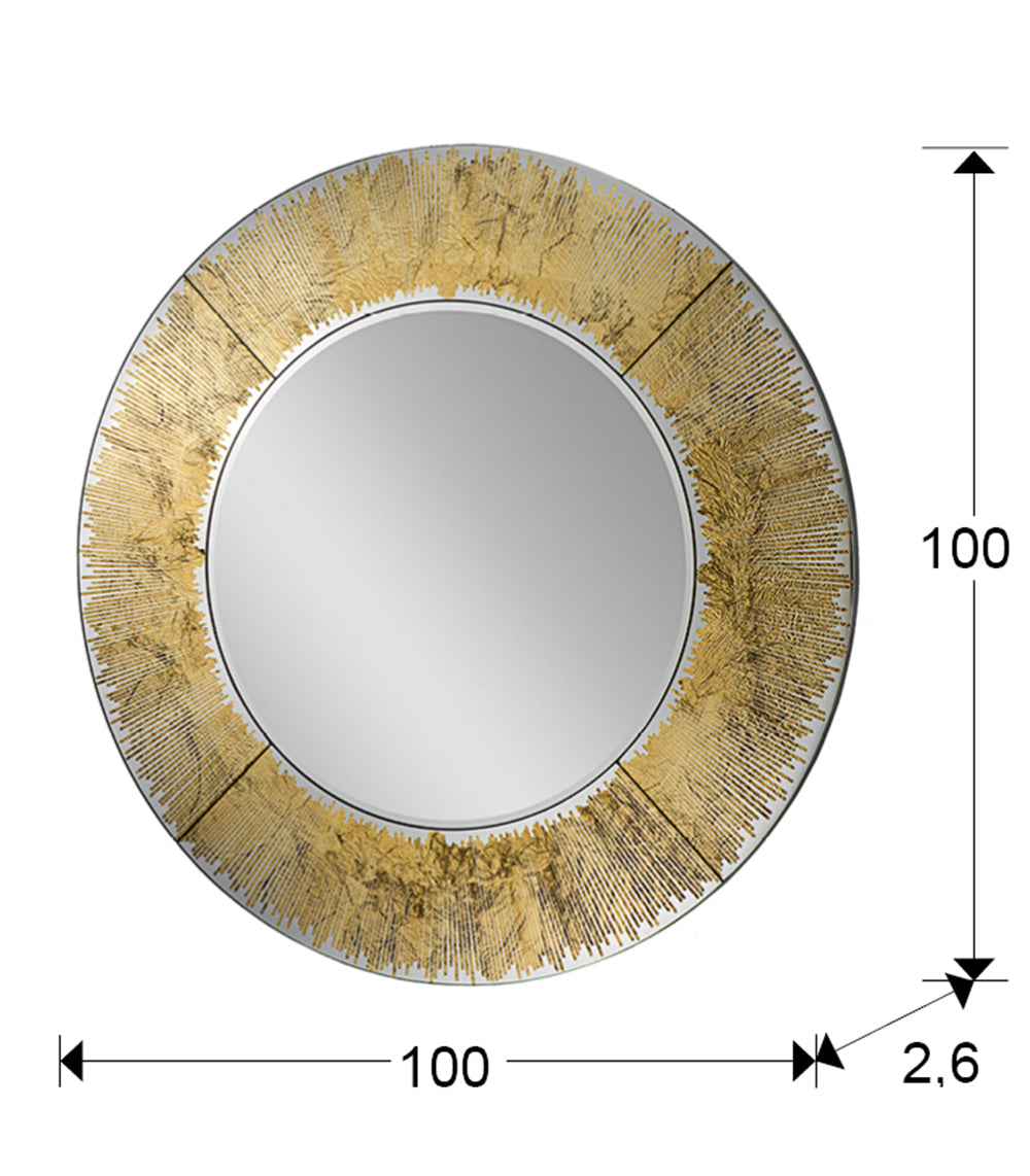 Medidas Espejo Redondo Aurora Schuller 593375: Ø100cm, luna 63x63cm, marco 18cm, 18.6kg.

