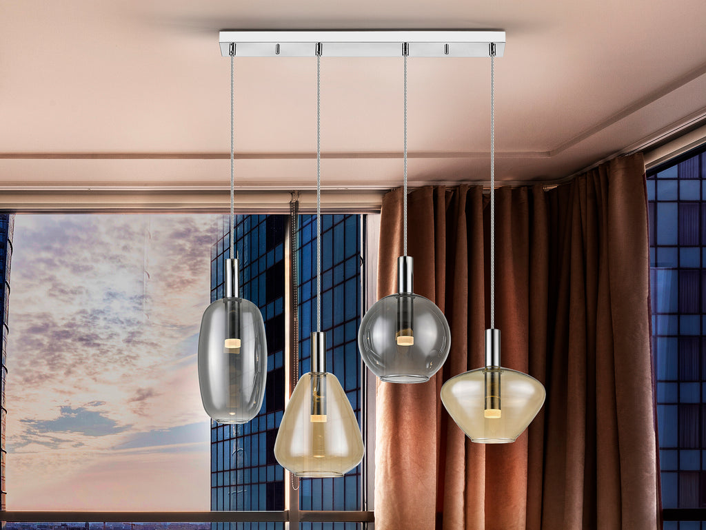 SCHULLER I3-NARA - Lámpara de 4 luces cromada con tulipas ámbar y smoke - LUZGURÚ