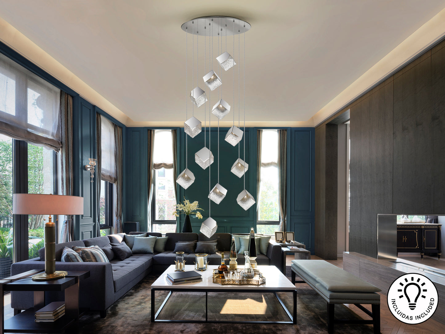 Lámpara Moderna Cromada 12 Luces - Schuller Priscila | luzguru.com