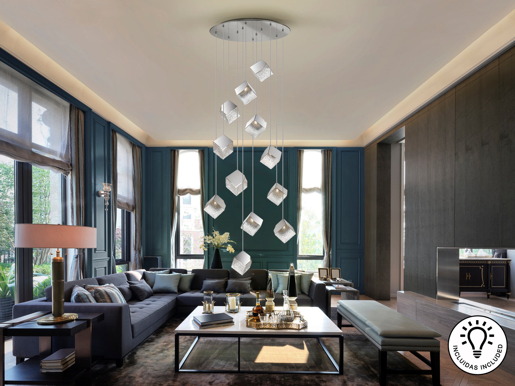 Lámpara Moderna Cromada 12 Luces - Schuller Priscila | luzguru.com