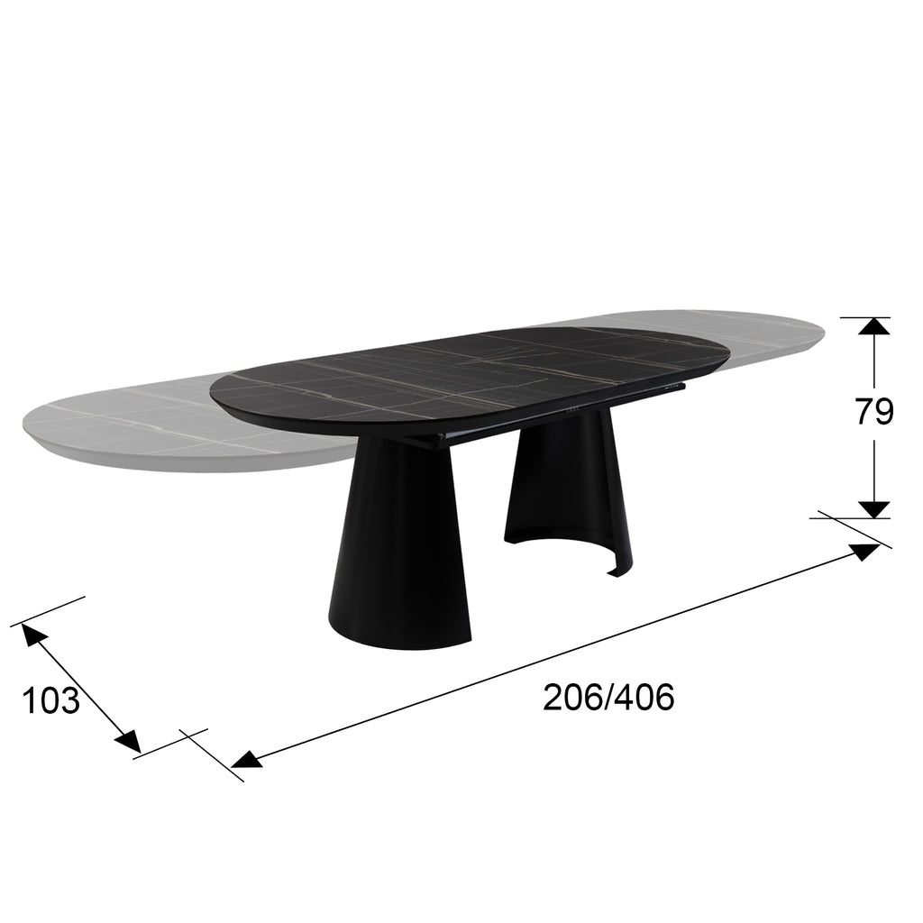Medidas Mesa Comedor Capri Negra Extensible Schuller 768638: 206x103x79 cm.  Mesa de comedor extensible hasta 4m.
