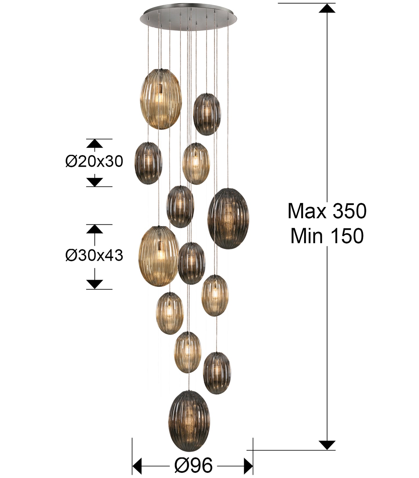 Medidas Lámpara Techo Schuller Ovila 752459: Ø75cm florón, tulipa Ø30cm x 43cm alto, altura regulable 150-350cm, peso 28kg.
