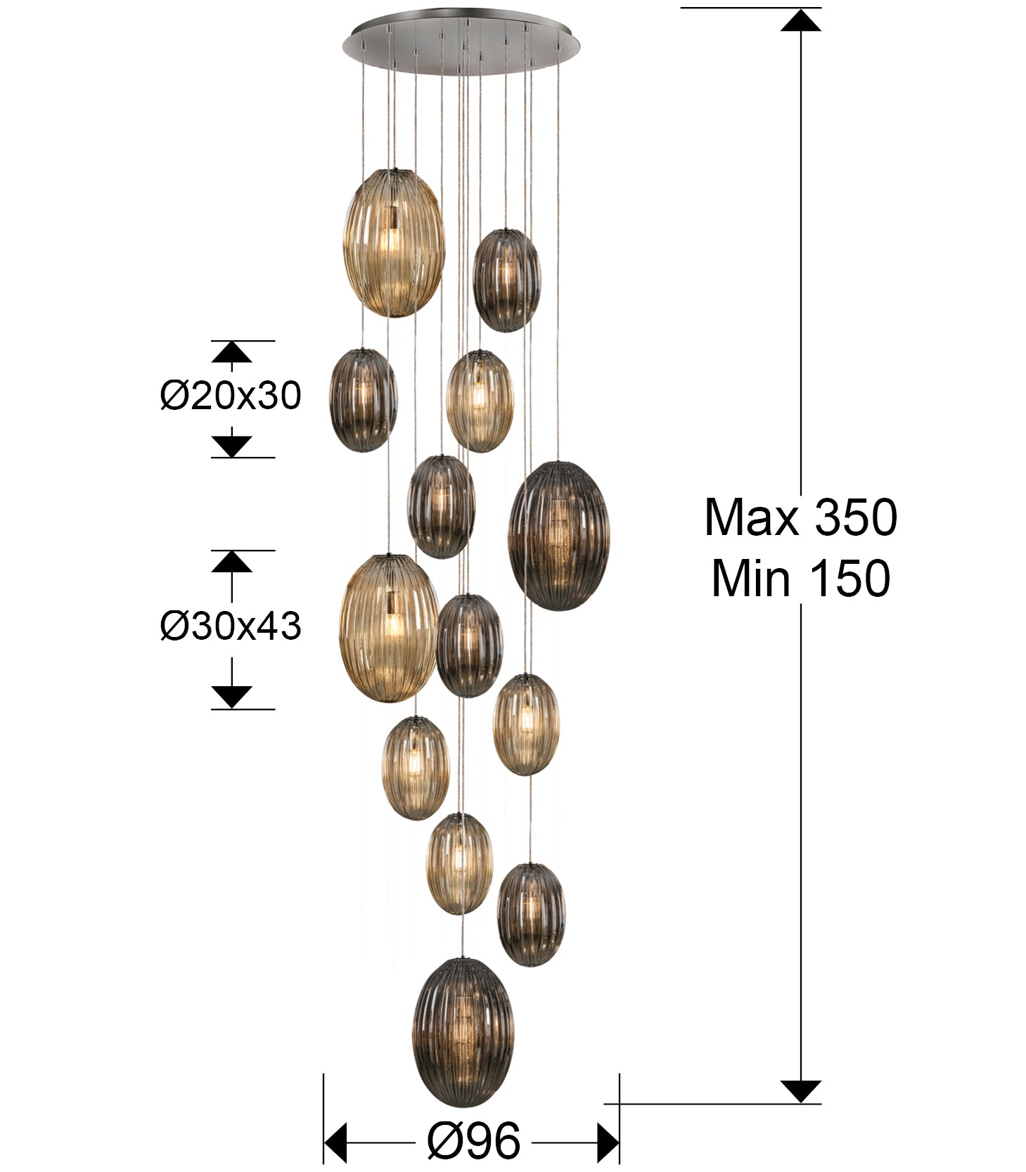 Medidas Lámpara Techo Schuller Ovila 752459: Ø75cm florón, tulipa Ø30cm x 43cm alto, altura regulable 150-350cm, peso 28kg.
