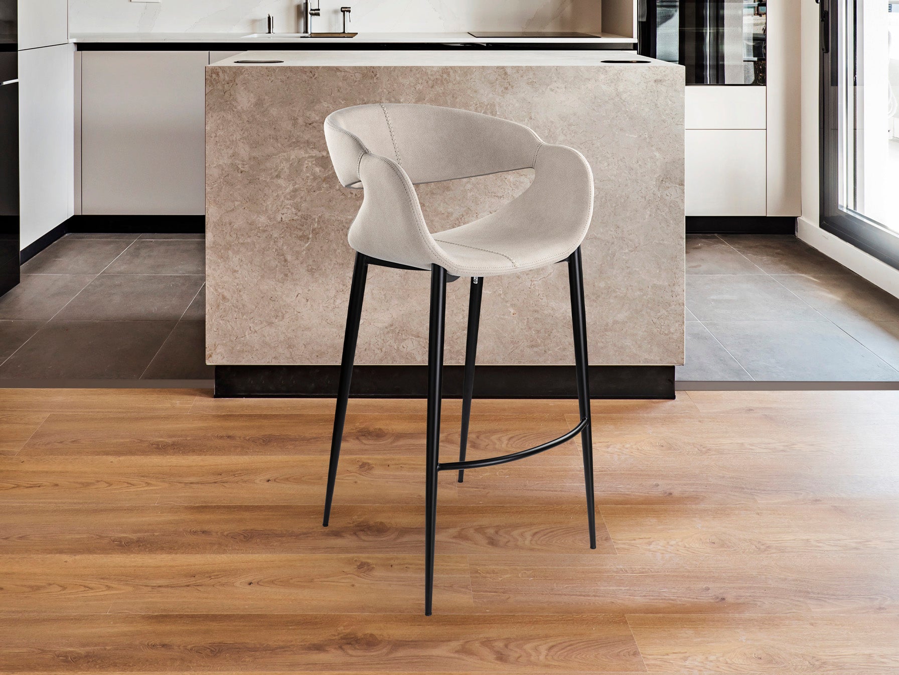 Taburete Alto Diseño Schuller - Giro II - Negro y Piedra | luzguru.com