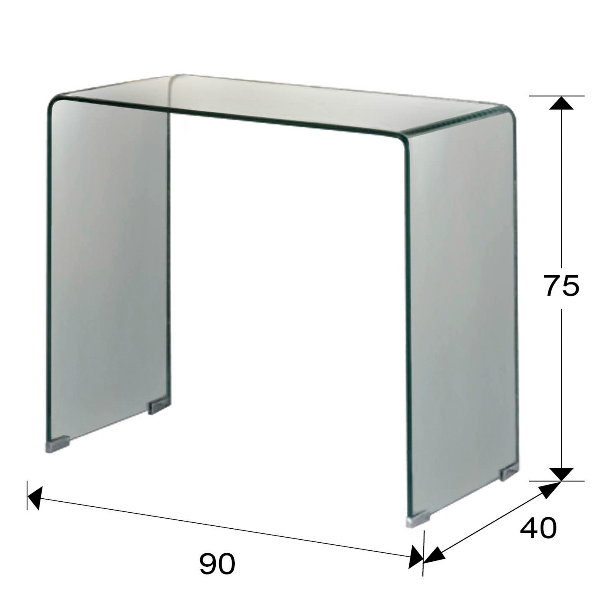 Medidas Consola Glass Schuller 552431: 90x75x40 cm.  Cristal templado transparente.
