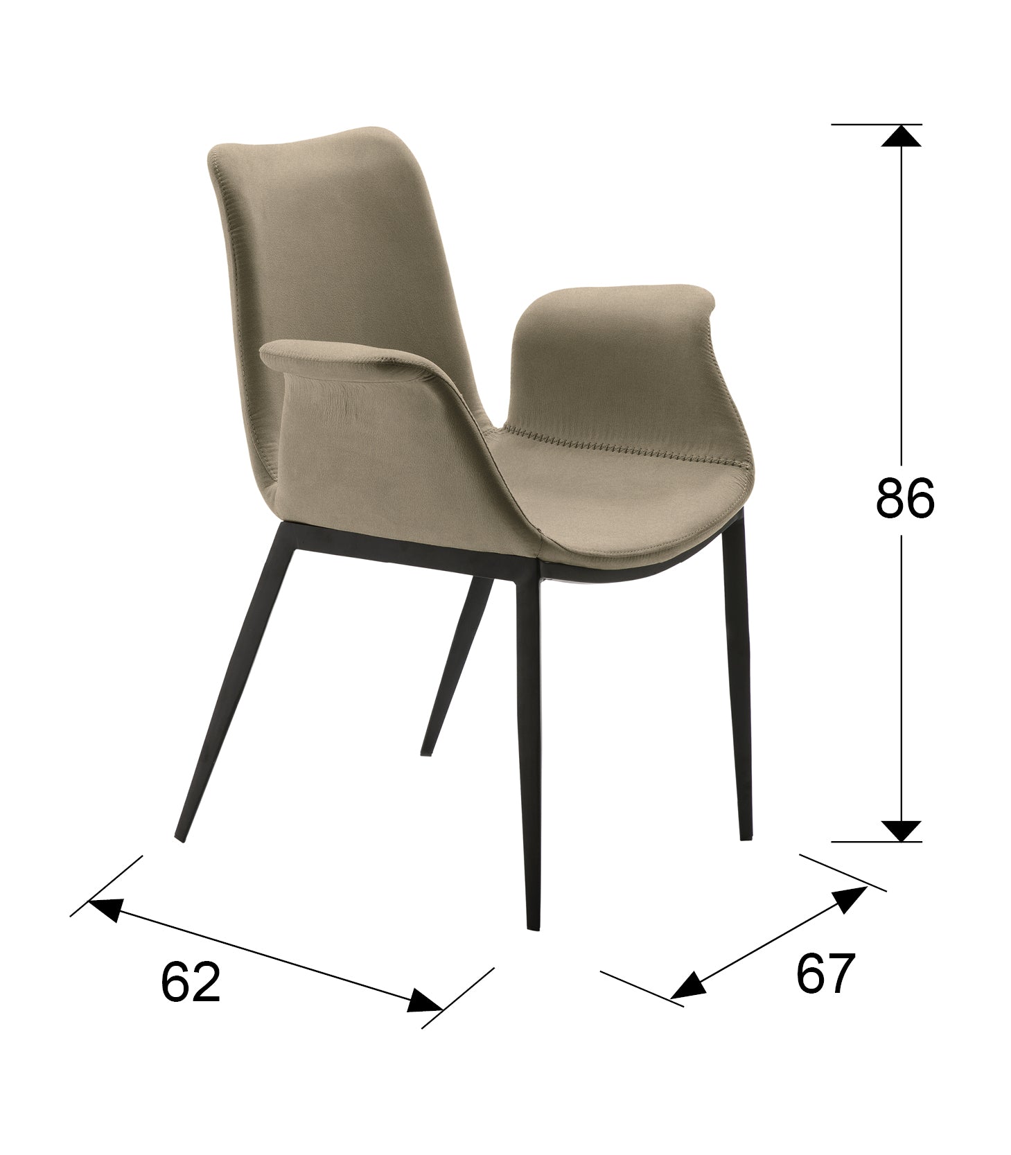 Medidas Sillón Sowa Beige Schuller 863964: 67x86x62 cm.  Alto asiento: 43 cm.  Peso: 8.5 kg.
