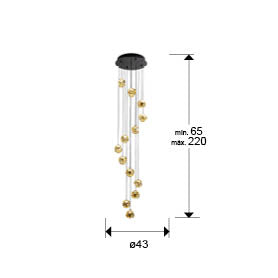 Medidas Lámpara Techo LED Schuller Zaria 502344: Ø43cm, Alto 65-220cm.  Incluye tulipa (Ø12cm, Alto 10cm) y florón (Ø38cm).
