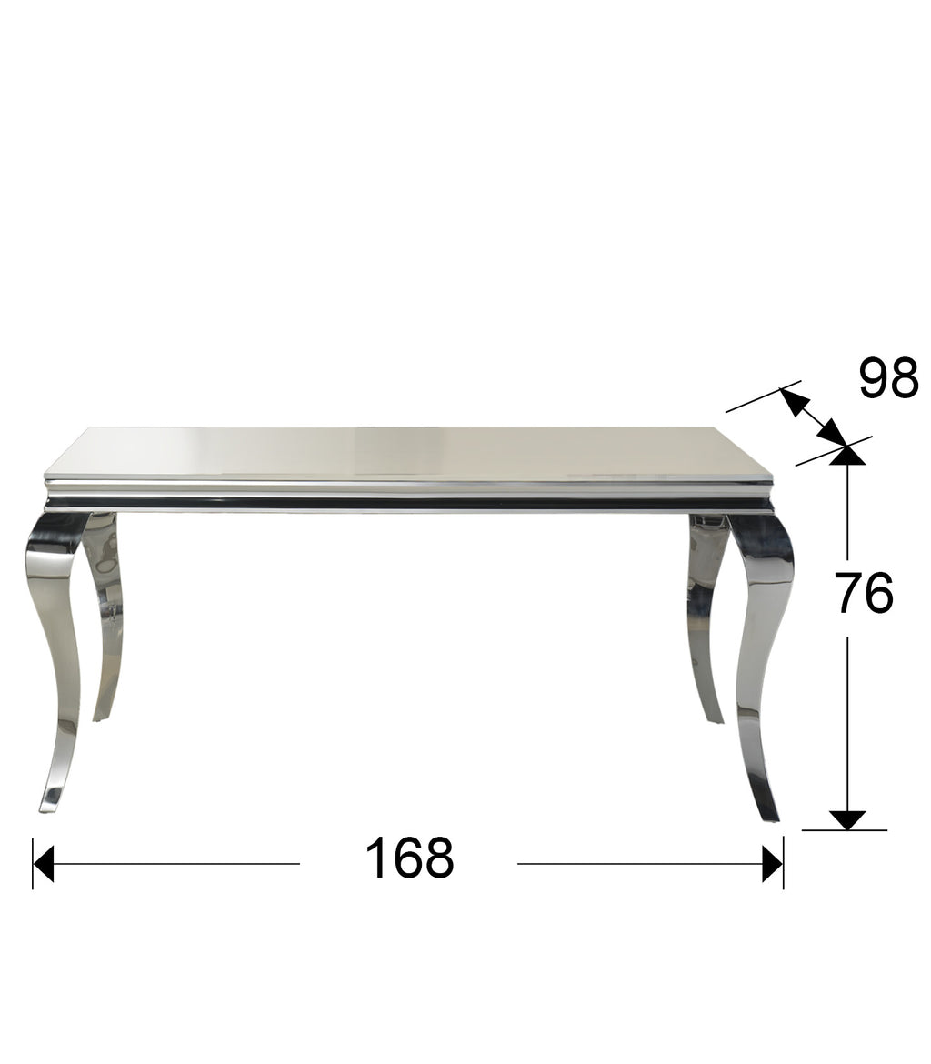 Medidas Mesa Comedor Barroque Schuller 792219: 160x90x1,2 cm.  Acero inoxidable y cristal templado. LuzGuru.
