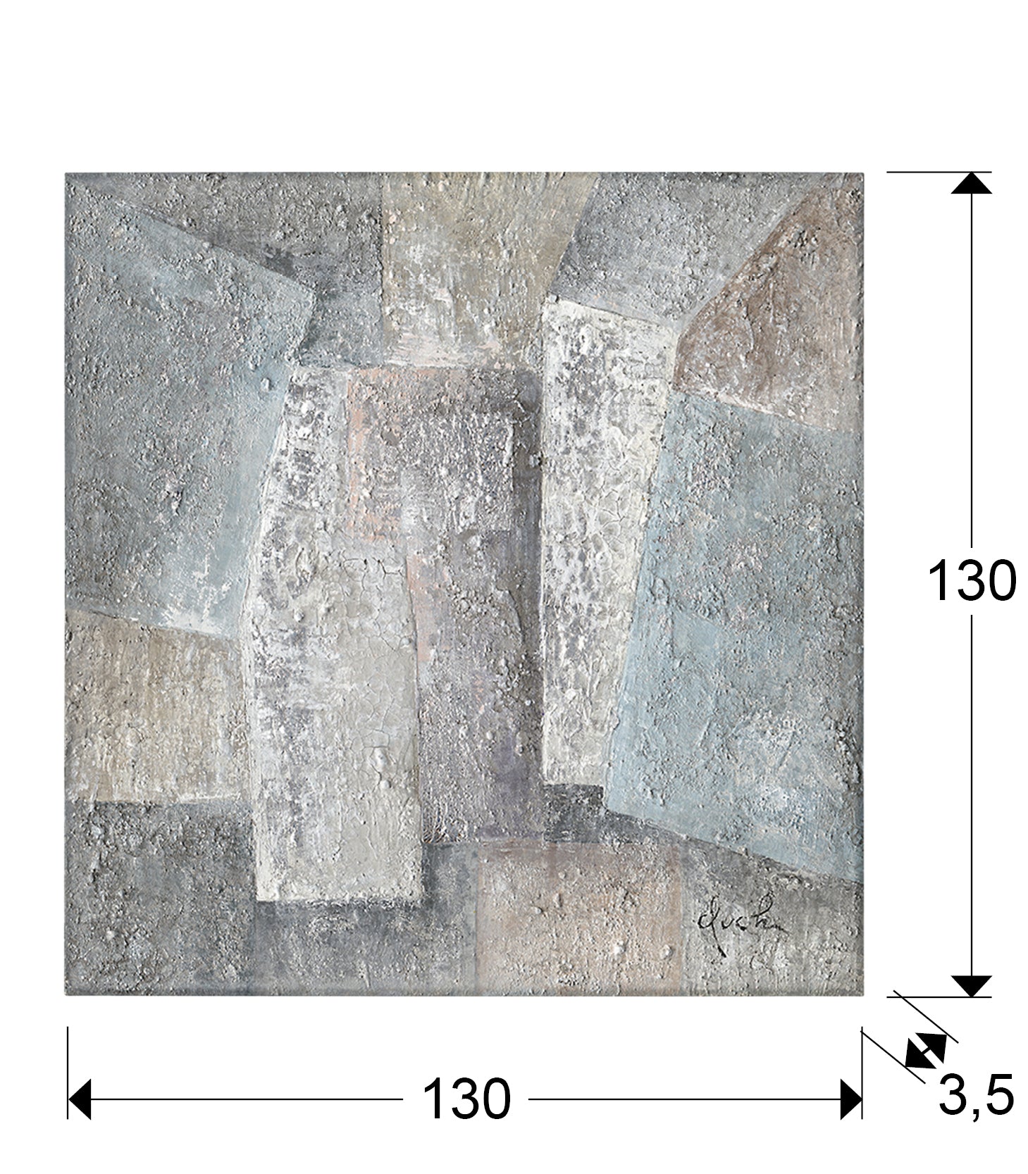 Medidas Cuadro Acrílico Schuller Planos 130x130 (Ref. 567312): 130cm ancho x 130cm alto x 3.5cm profundidad.  3.97kg.
