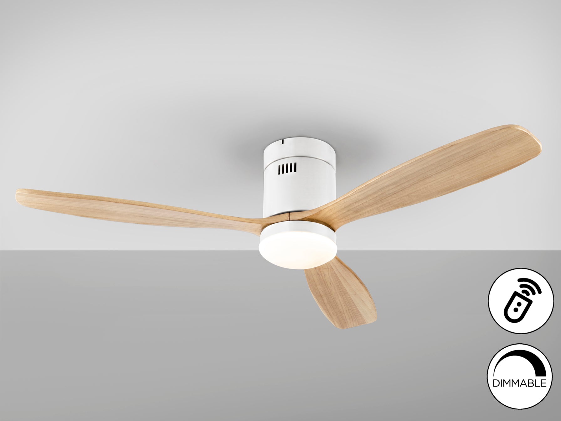 Ventilador Techo Schuller Siroco - LED, Blanco y Madera | luzguru.com