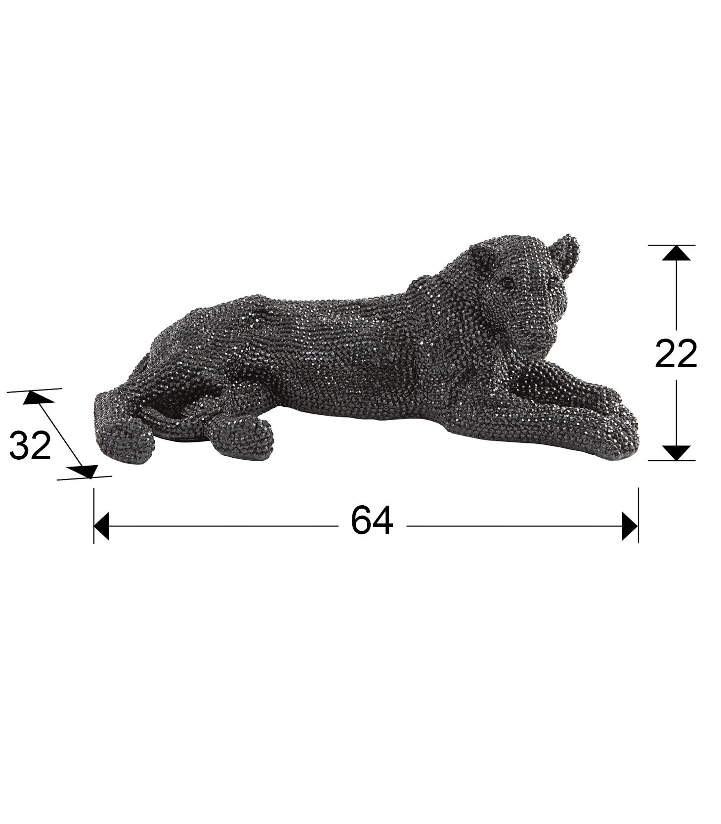 Medidas Figura Leona Negra Schuller 946481: 64x22x32 cm.  Poliresina, Negro brillo.
