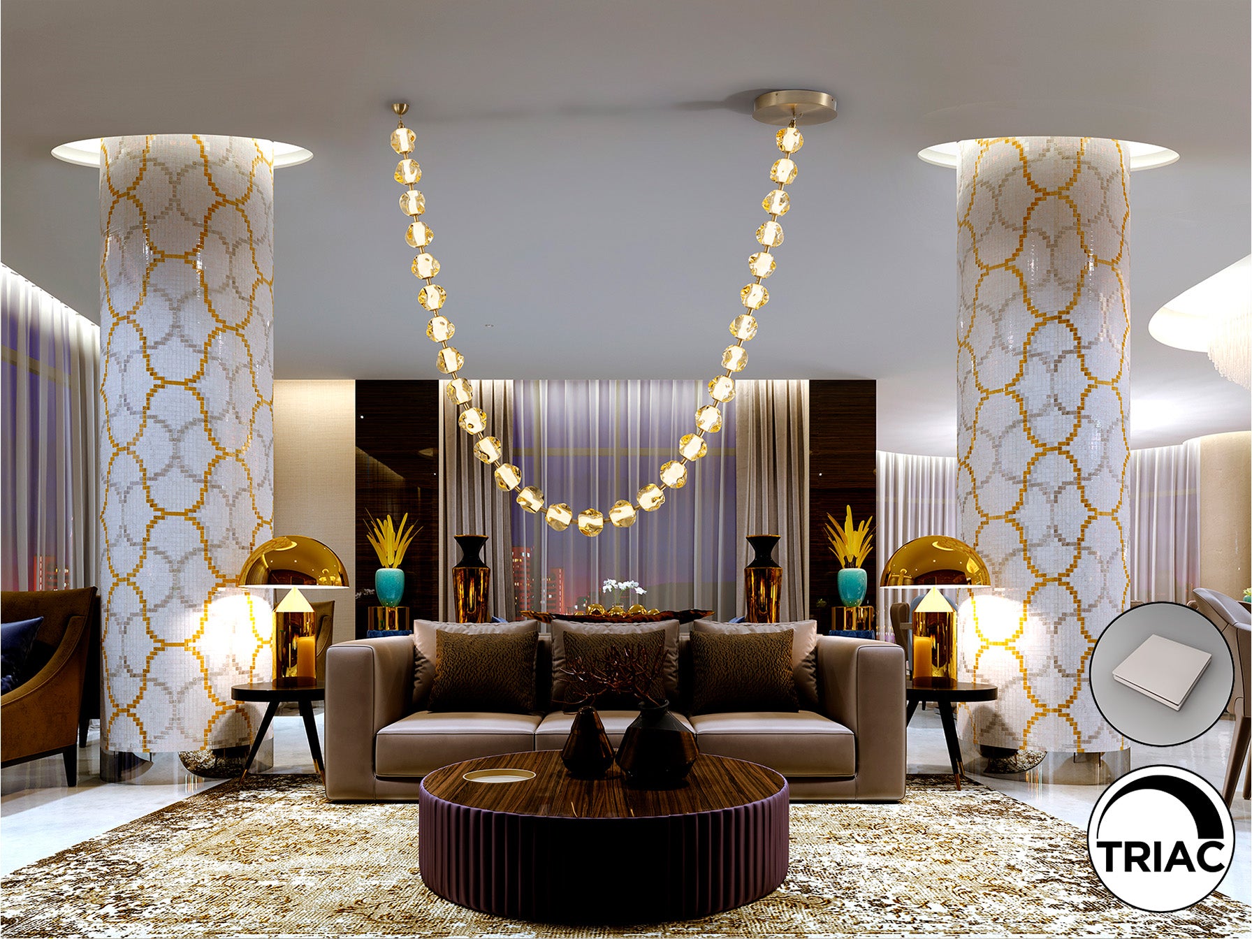 Lámpara Zaria II LED Bronce/Ámbar de Schuller - Detalles de la Ref. 448956.  29 tulipas de acrílico ámbar, metal bronce, 105W LED, 8210 lm, 3000K.  Luzgurú.
