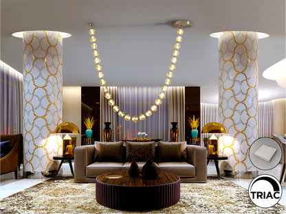 Lámpara Zaria II LED Bronce/Ámbar de Schuller - Detalles de la Ref. 448956.  29 tulipas de acrílico ámbar, metal bronce, 105W LED, 8210 lm, 3000K.  Luzgurú.
