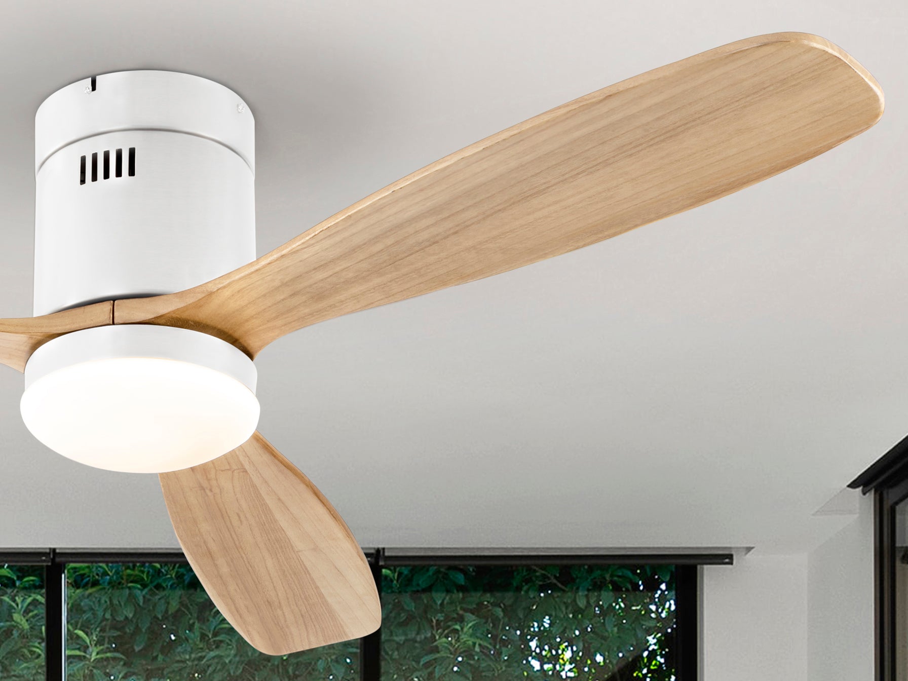 Ventilador Techo Schuller Siroco - LED, Blanco y Madera | luzguru.com