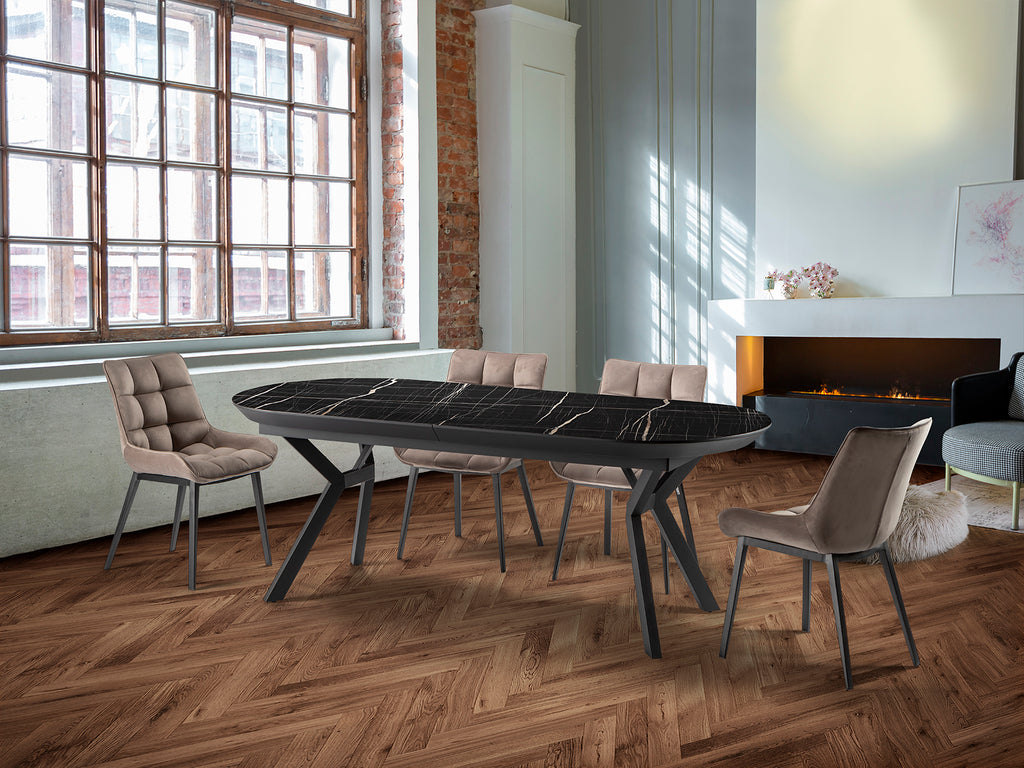 Mesa Comedor Extensible Marmol Negro - Schuller Antea - Calidad Premium | luzguru.com