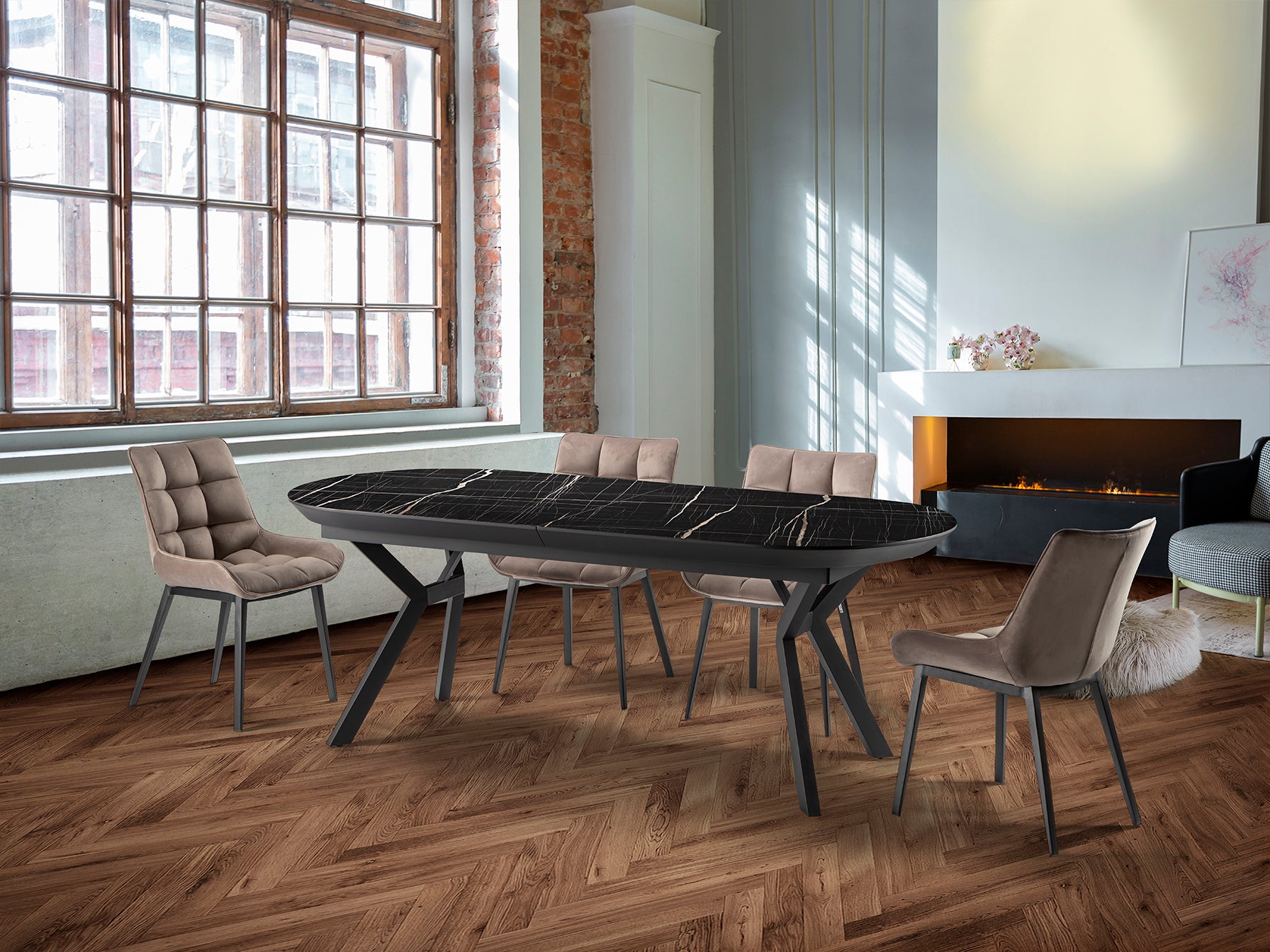 Mesa Comedor Extensible Marmol Negro - Schuller Antea - Calidad Premium | luzguru.com