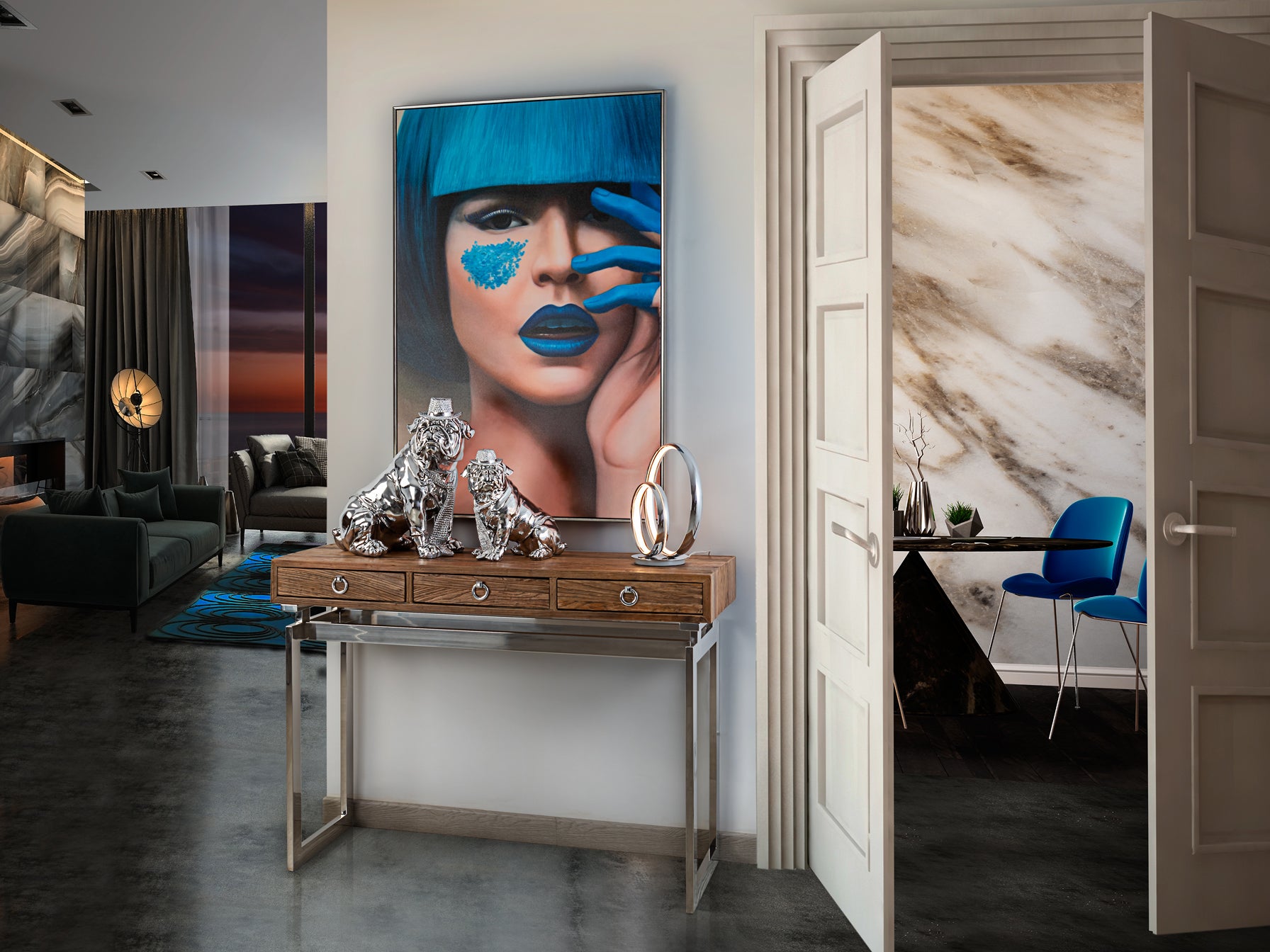 Figura Decorativa Bulldog Cromado - Schuller - luzguru.com