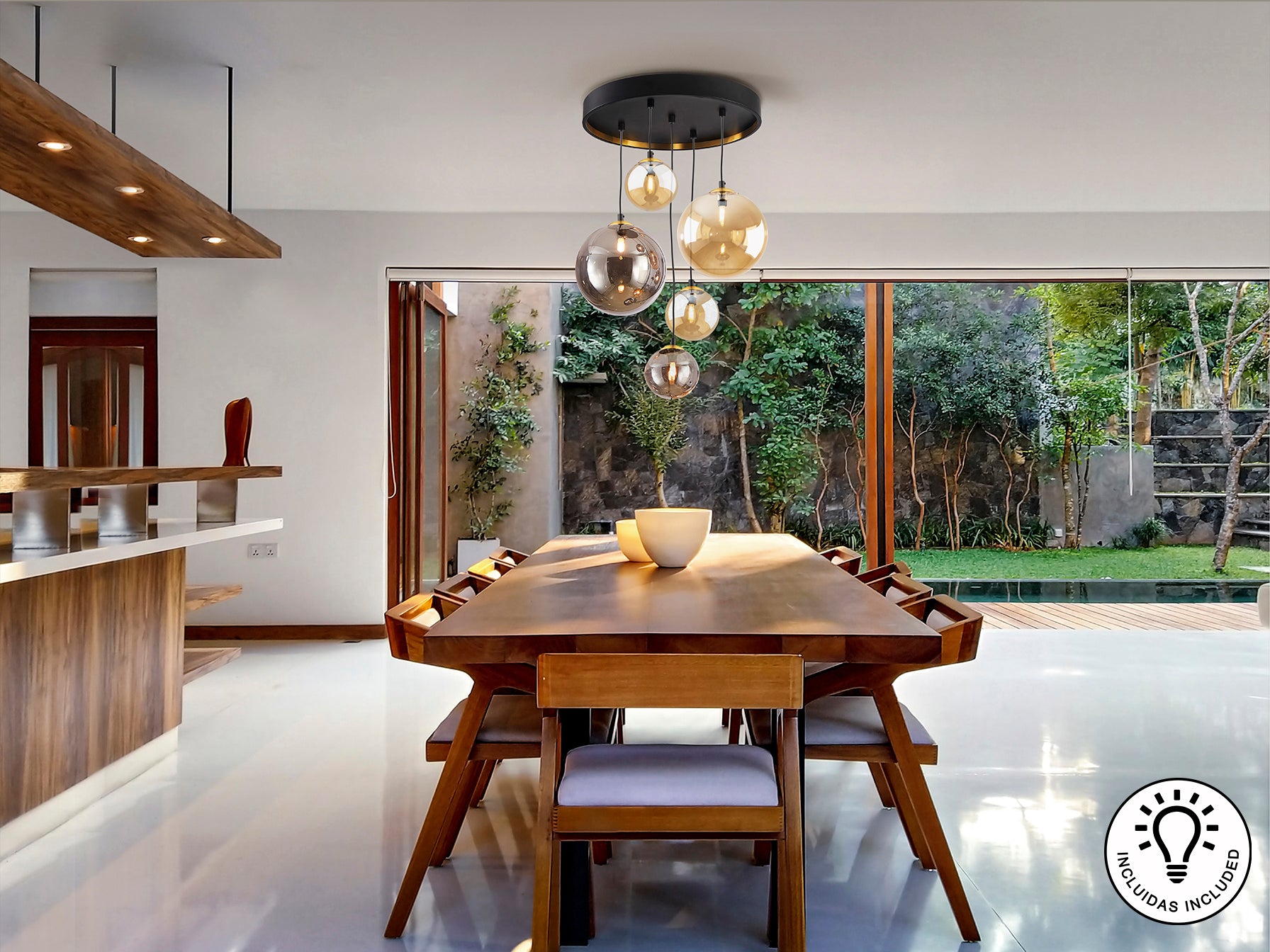 Lámpara Moderna 5 Luces Negro y Latón - Schuller Dark | luzguru.com