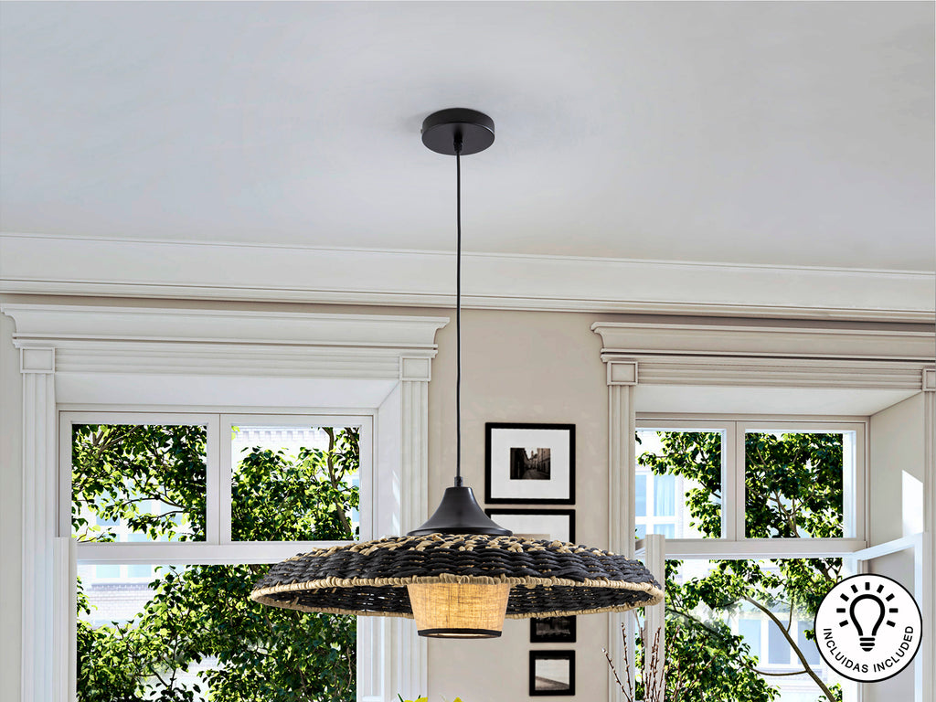 Lámpara Schuller Fiji 435216 - Pantalla de Papel Trenzado Negro y Natural - luzguru.com