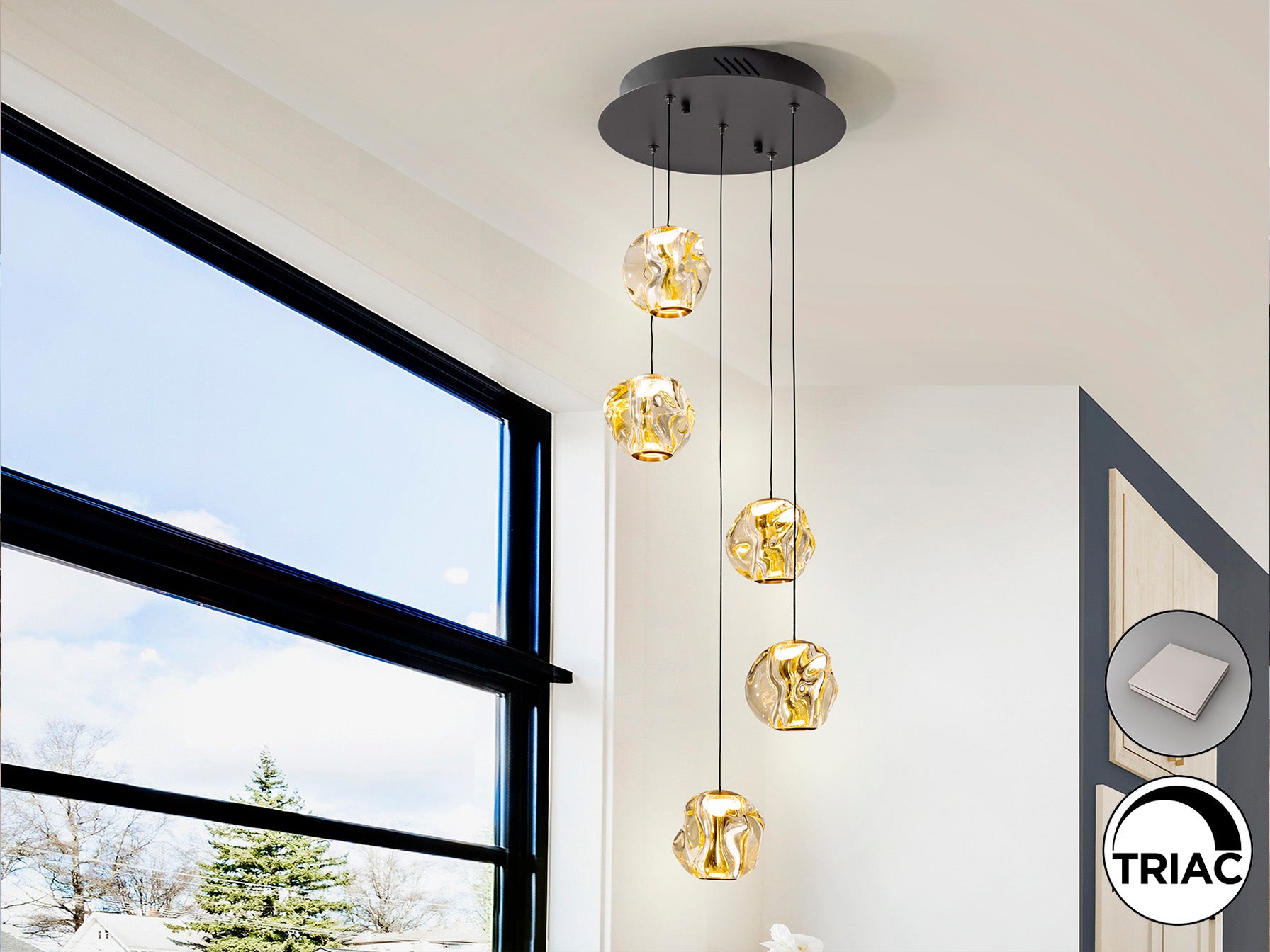 SCHULLER 501989 - Lampara Zaria 5 Luces - Negro, Bronce, Ambar - LUZGURÚ