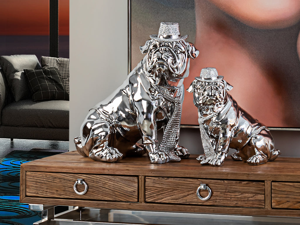 Figura Decorativa Bulldog Cromado - Schuller - luzguru.com