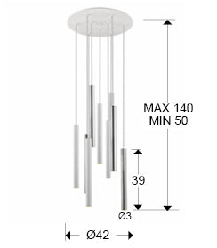 Medidas Lámpara Varas LED 9 Luces Schuller 373261: Ø42cm, Alto 110cm (ajustable 50-140cm).
