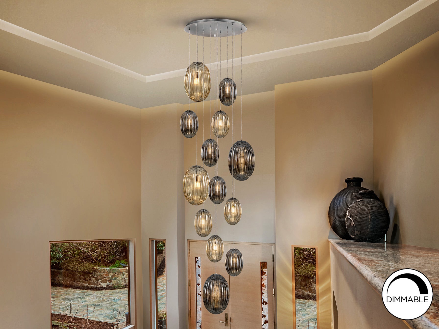 SCHULLER 752459G - Lámpara Ovila 13 Luces - Coñac y Gris Smoke - LUZGURÚ