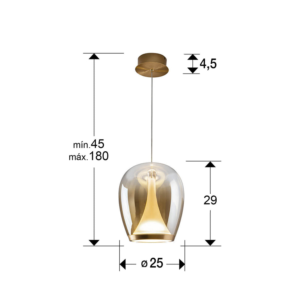 Medidas Lámpara Suspiro Dorado SCHULLER 724524: Ø25cm, Alto 45-180cm.
