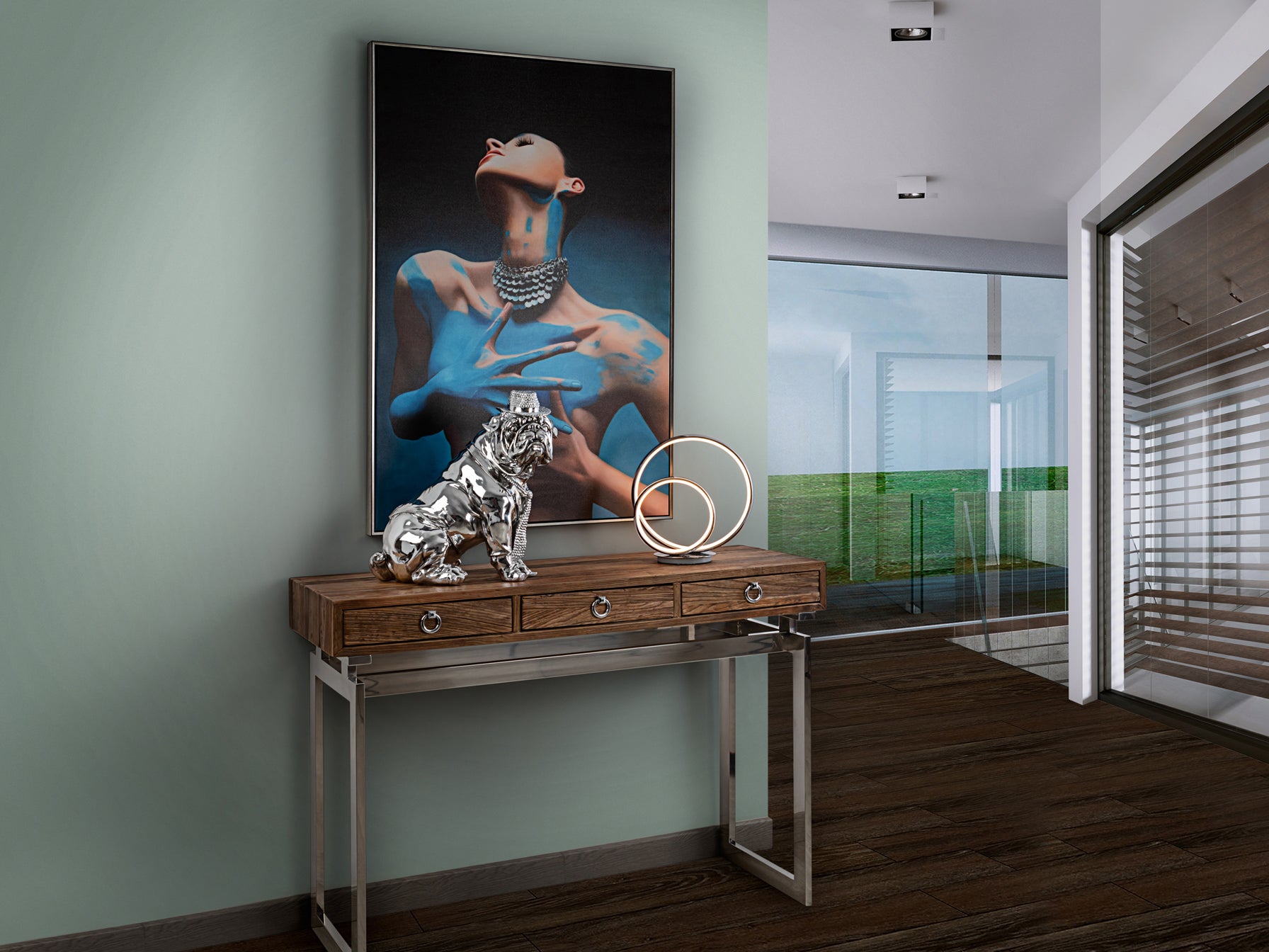 Figura Decorativa Bulldog Cromado - Schuller - luzguru.com