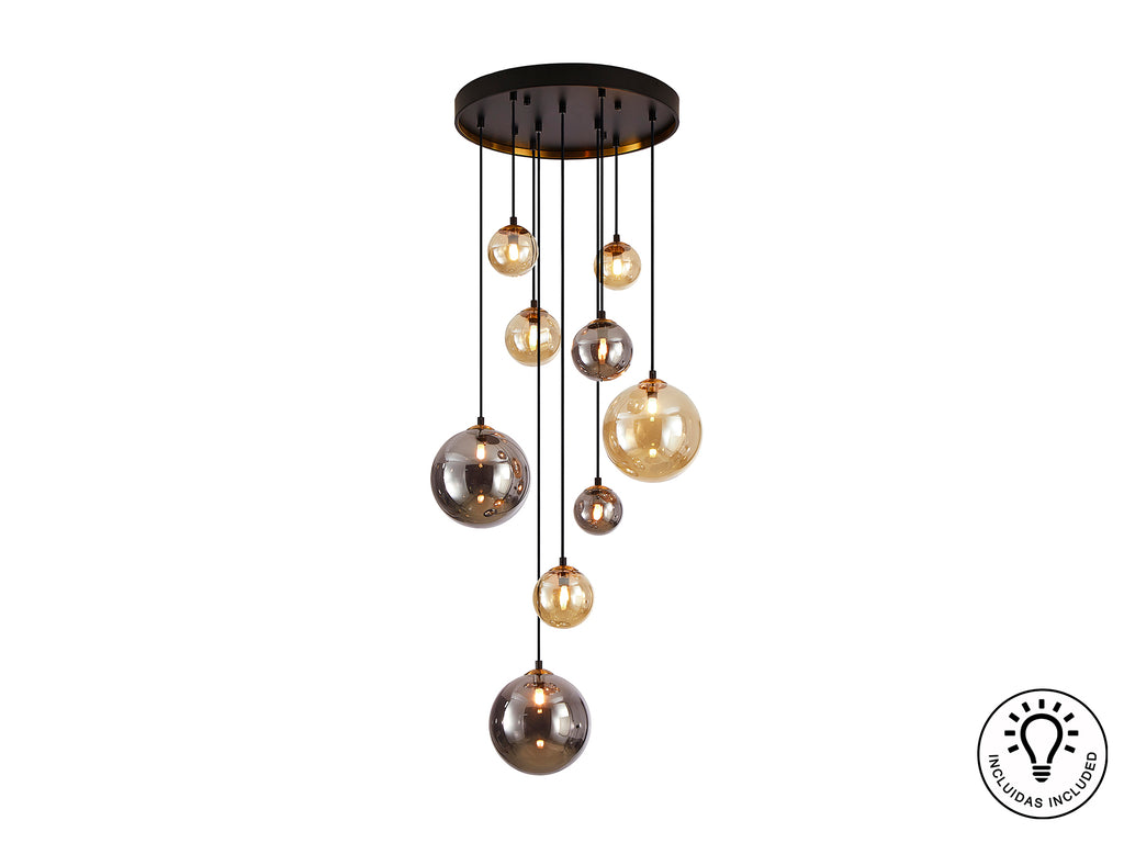 Lámpara Moderna 9 Luces Negra y Latón - Schuller Dark | luzguru.com